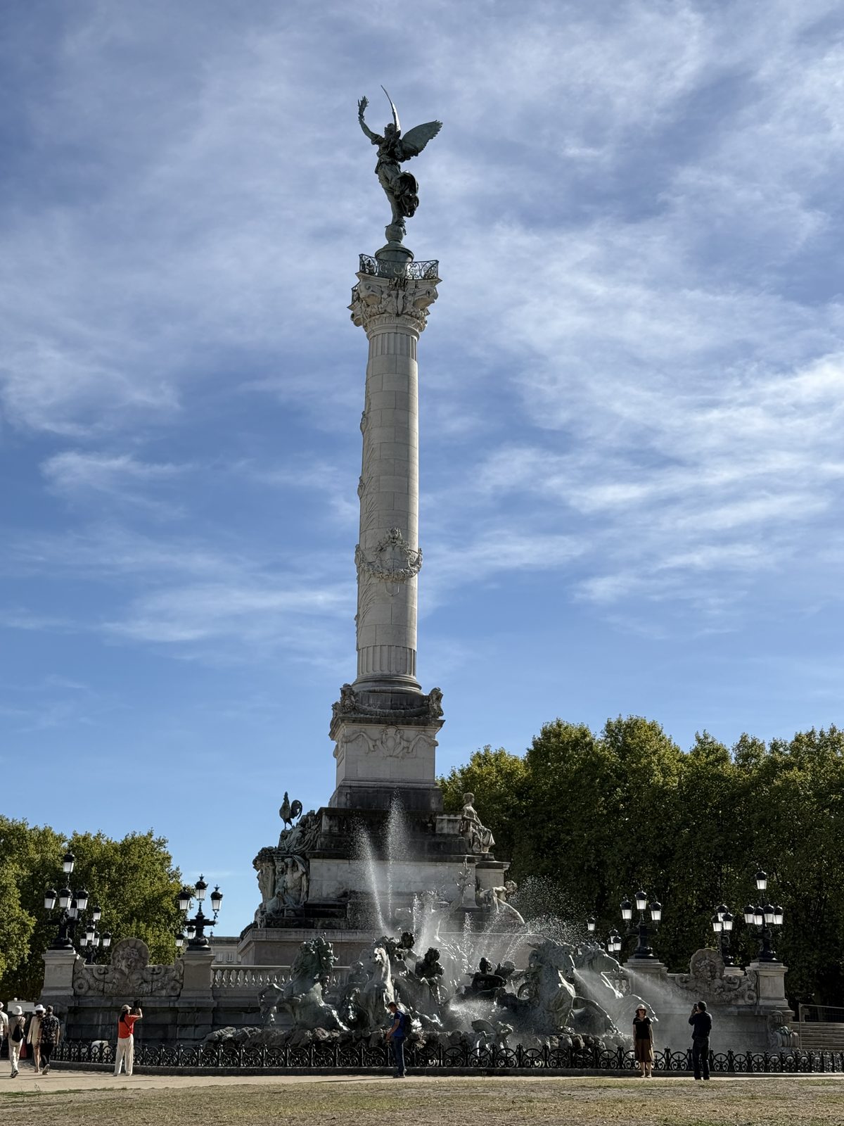 The Monument aux Girondins, its column topped with the winged figure of Liberty.