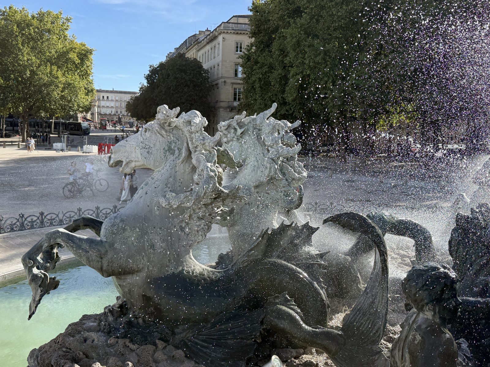 A closer look at the rearing horses of the Girondins fountain.